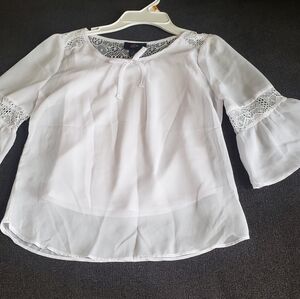 Iz Byer White Blouse with Lace Sleeves